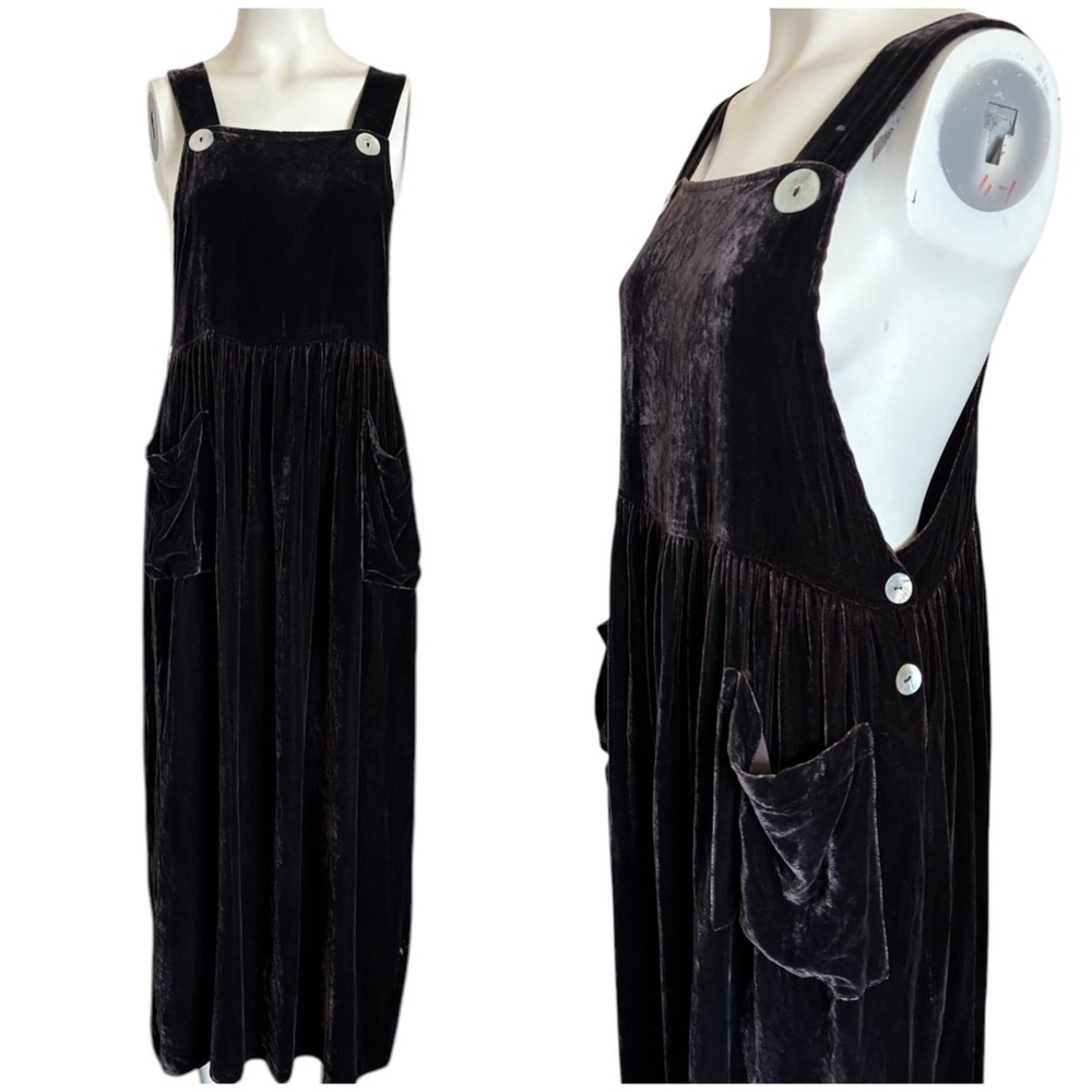 Vintage 90’s Kamellia by Desire Dark Brown Luxe Velvet Maxi Pinafore Dress S M